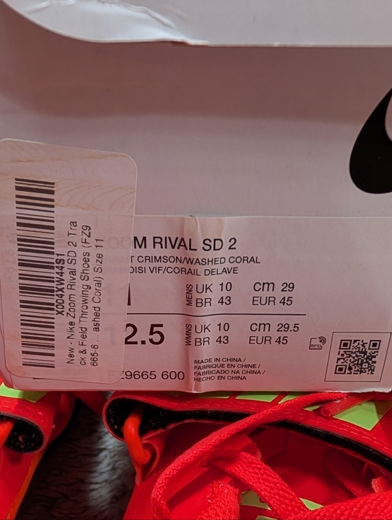 Nike Zoom Rival SD 2 Bright Crimson Track Throwing Shoes Mens 11 FZ9665-600 NEW main image 7